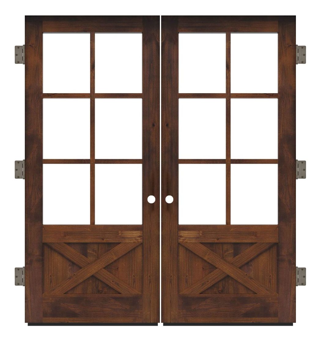 Rustic Slab Door with Classic Wood Design and Glass Panels.